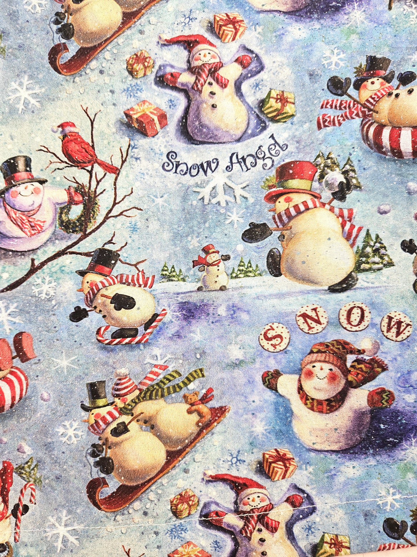 Glittery Snowman Full Apron with Pocket, Trimmed with Red
