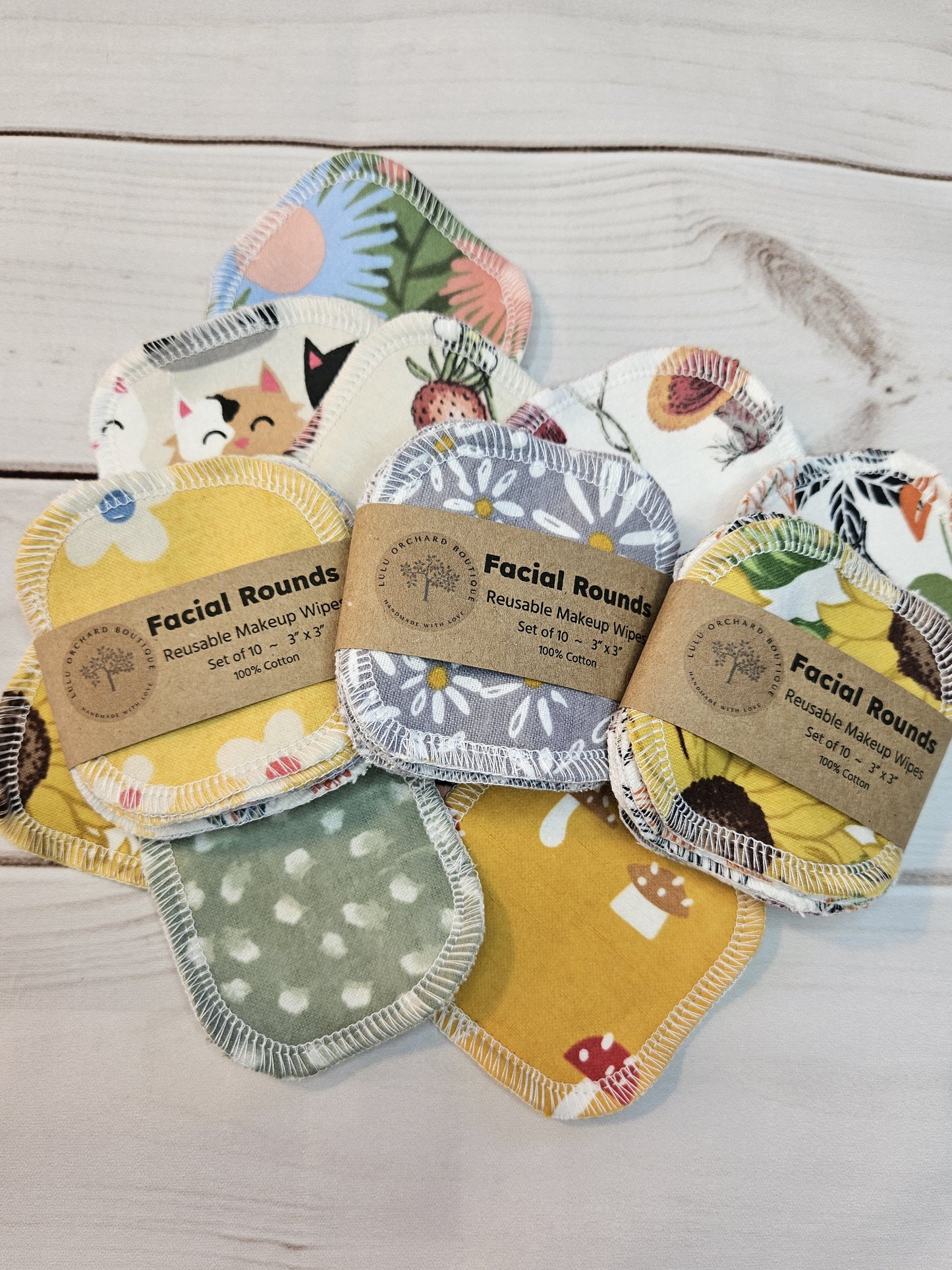 Variety Pack Reusable Facial Rounds, Cotton Facial Rounds, Makeup Rounds, Makeup Remover
