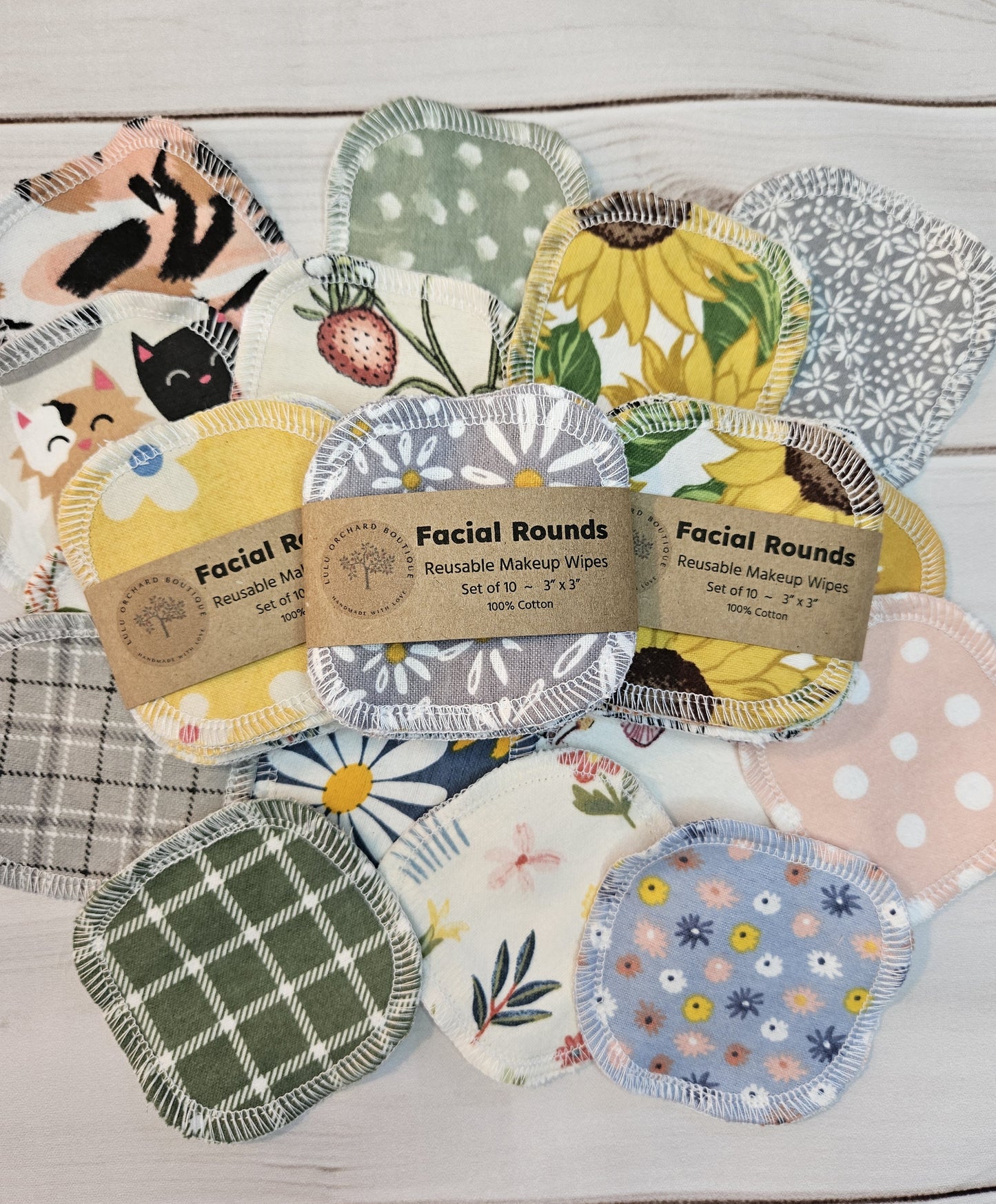 Variety Pack Reusable Facial Rounds, Cotton Facial Rounds, Makeup Rounds, Makeup Remover