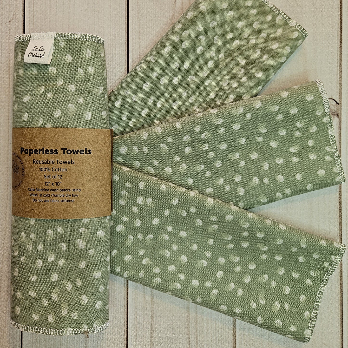 Sage Green w/ Polka Dots Print Paperless Paper Towels
