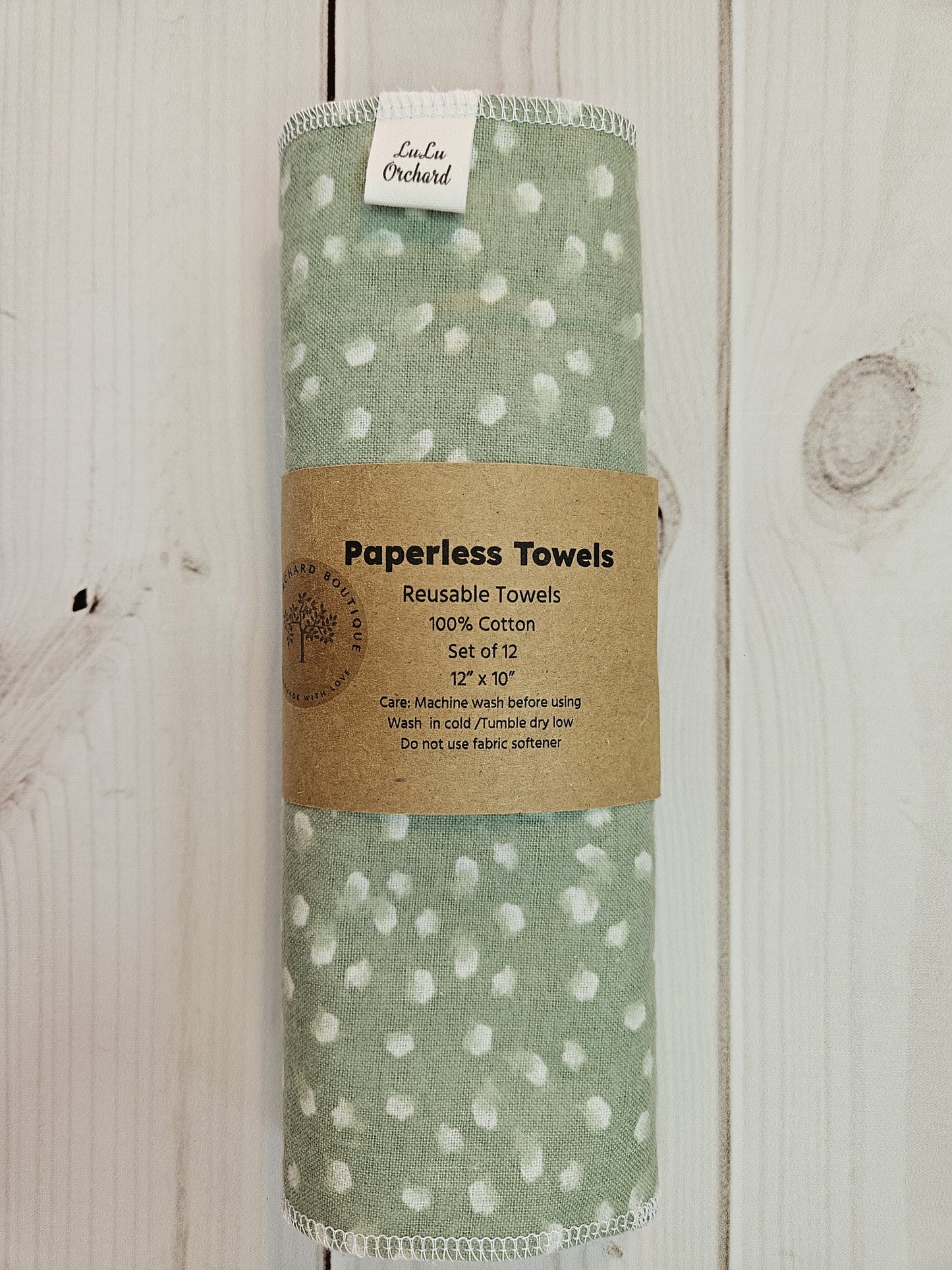 Sage Green w/ Polka Dots Print Paperless Paper Towels