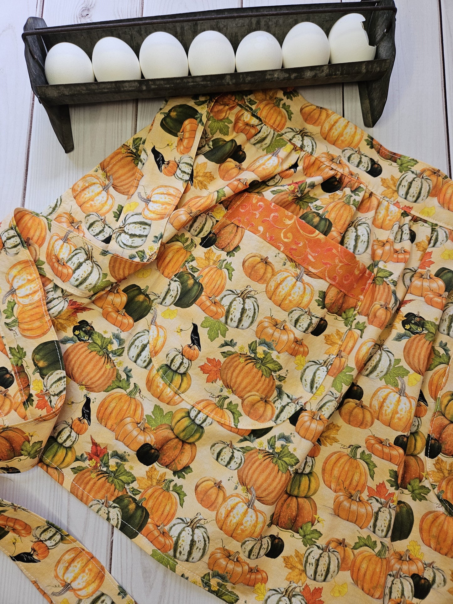 Pumpkins and Crows Retro Half Apron