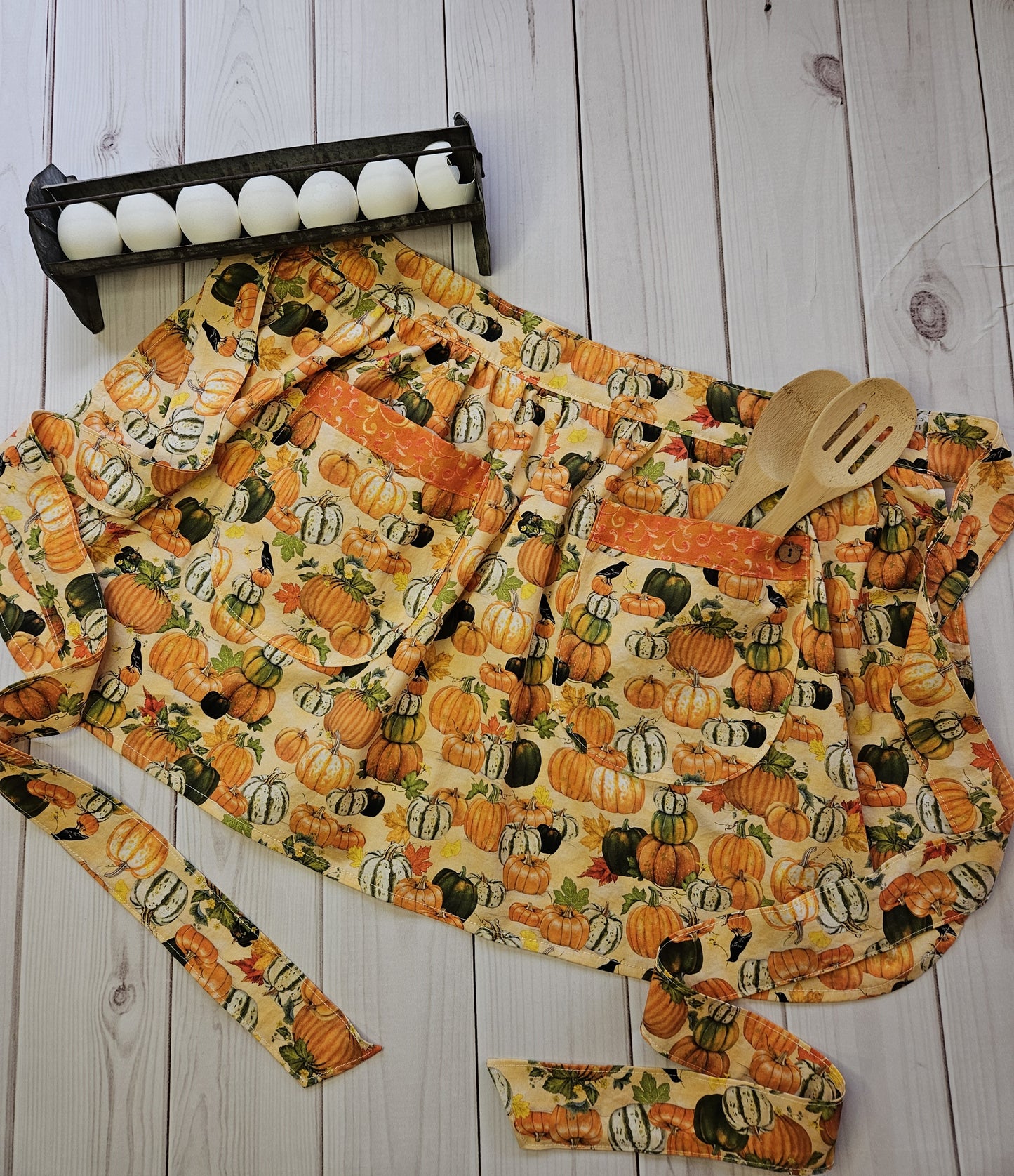 Pumpkins and Crows Retro Half Apron