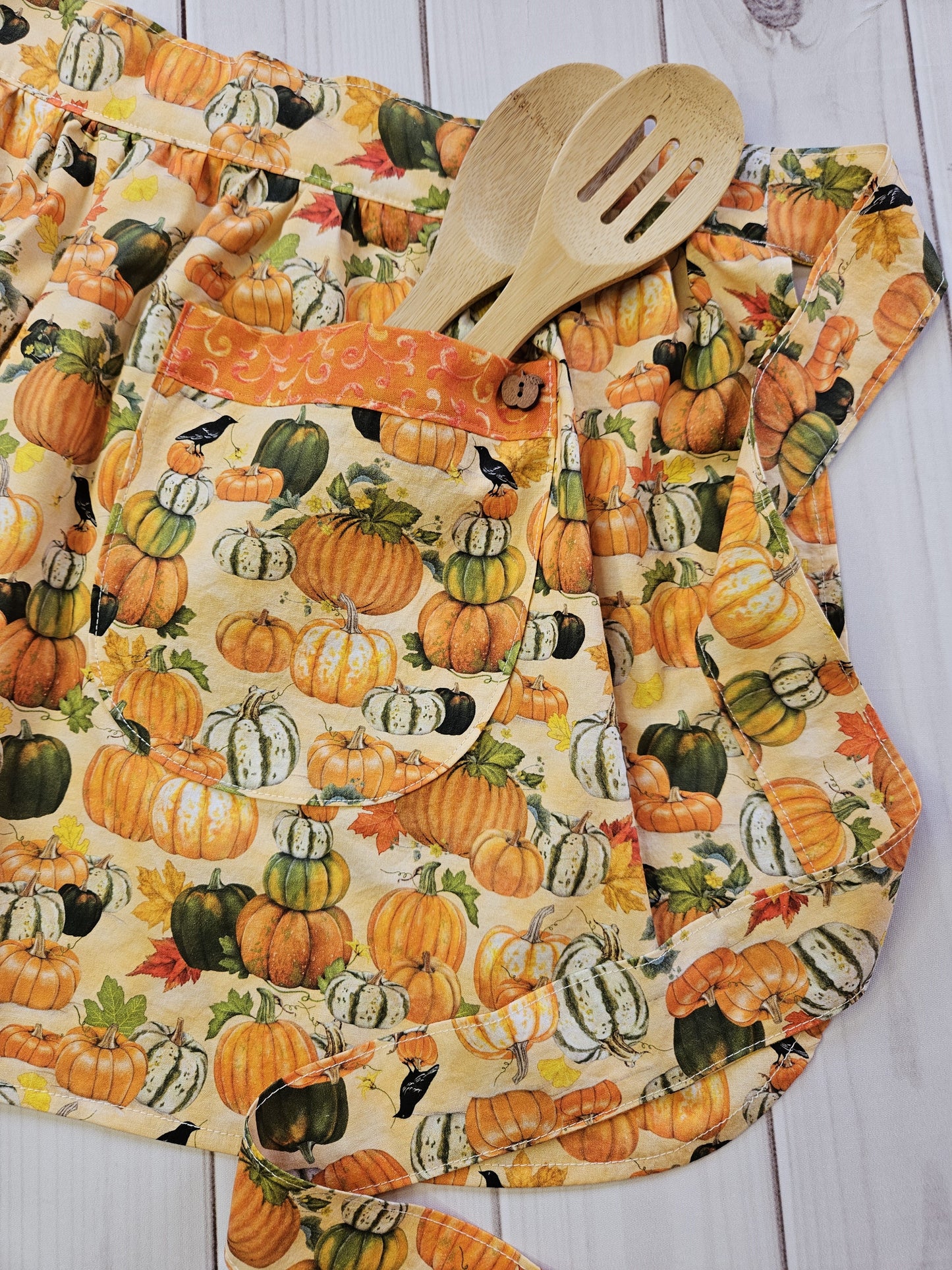 Pumpkins and Crows Retro Half Apron