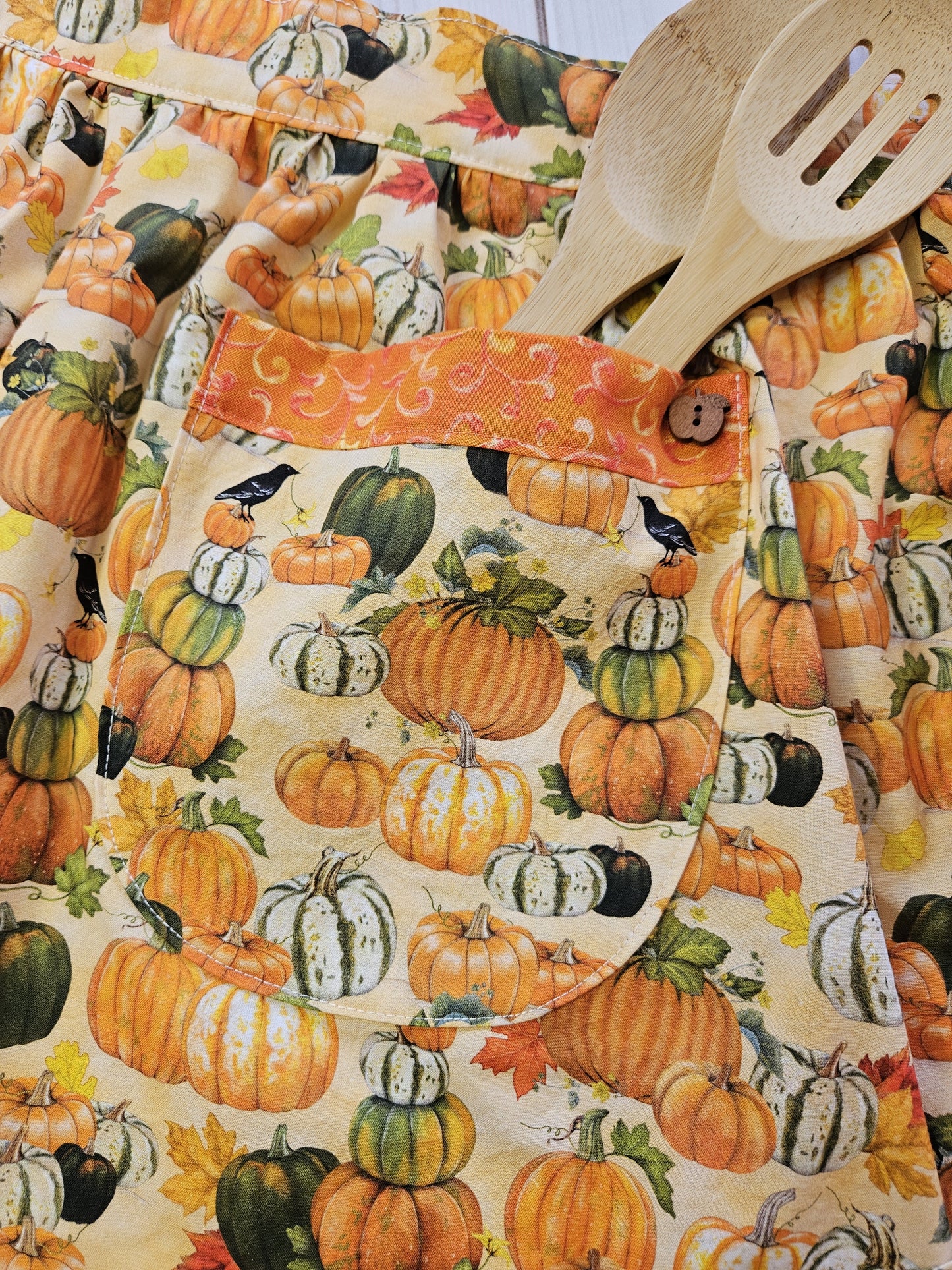 Pumpkins and Crows Retro Half Apron