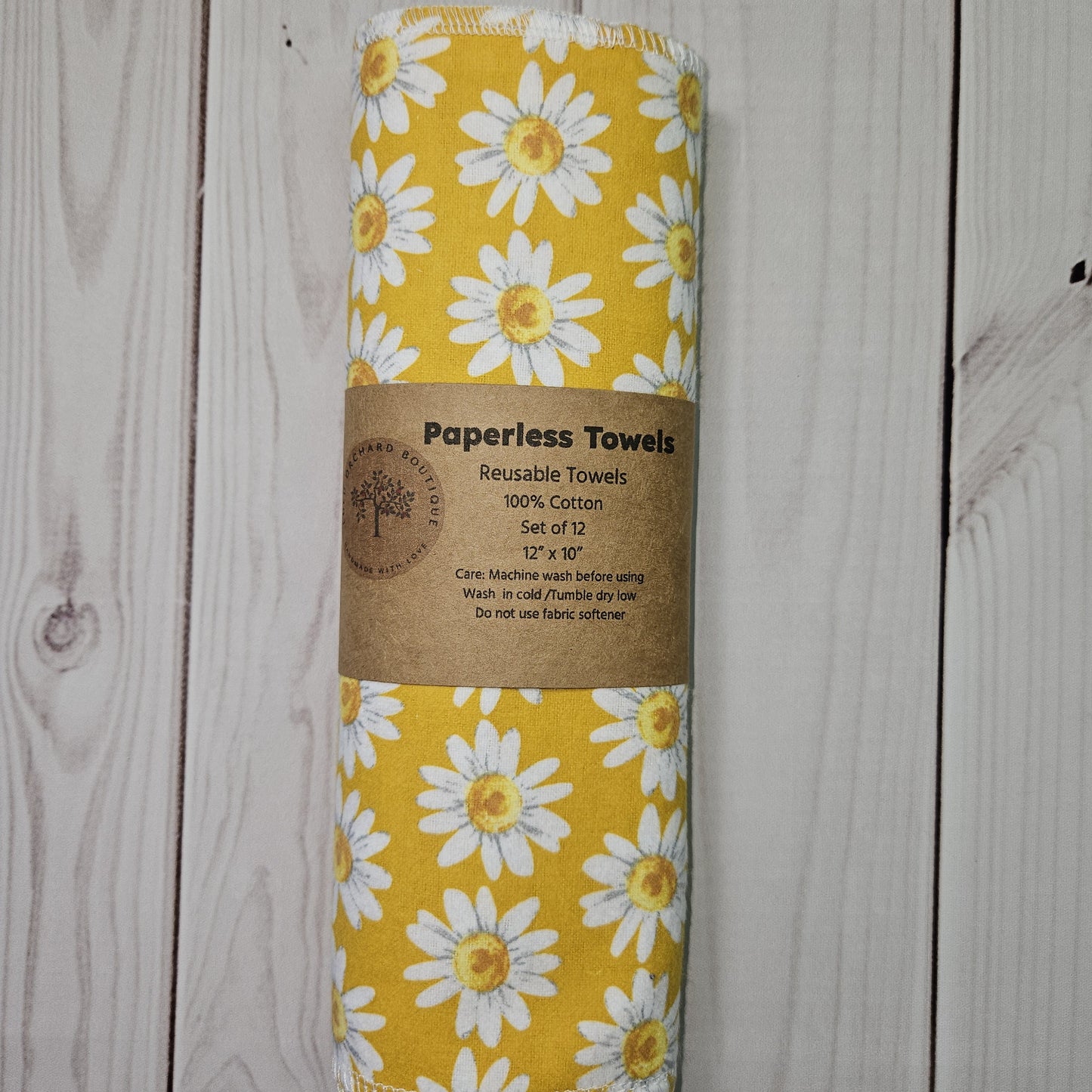 Daisy Print on Yellow Background Paperless Paper Towels