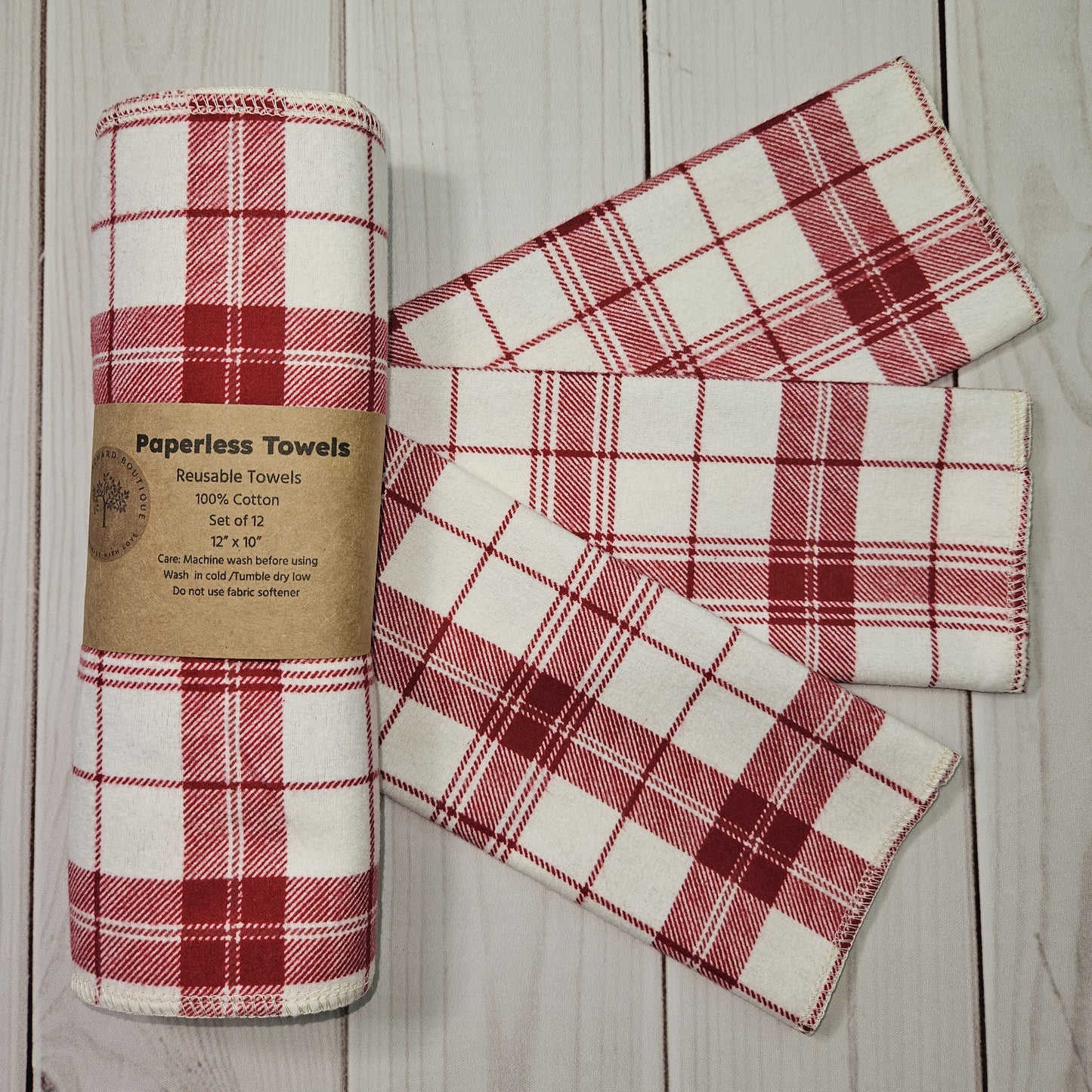 Red and Cream Plaid Paperless Paper Towels