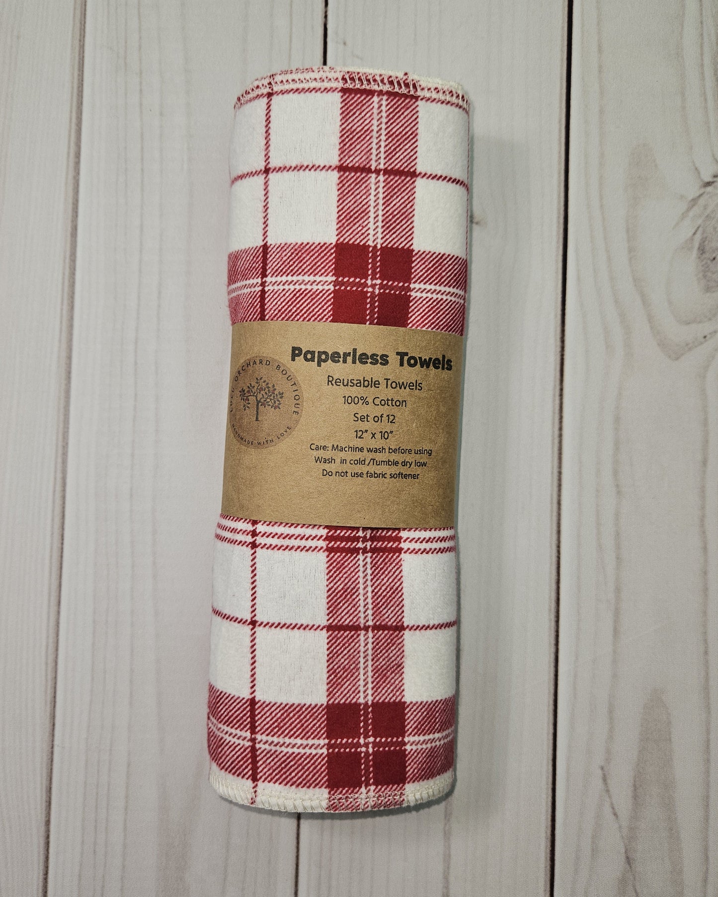 Red and Cream Plaid Paperless Paper Towels