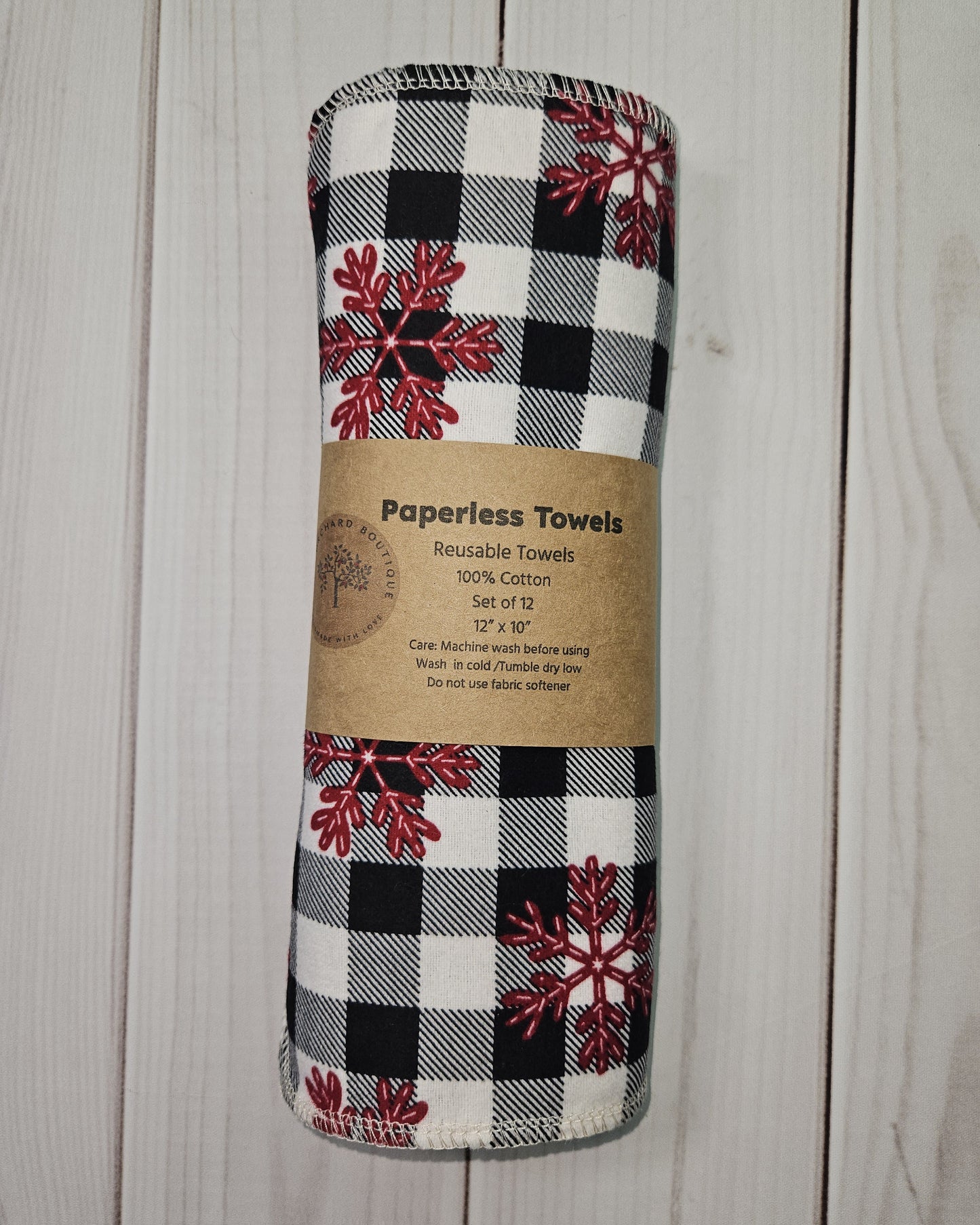 Buffalo Check with Red Snowflakes Paperless Paper Towels