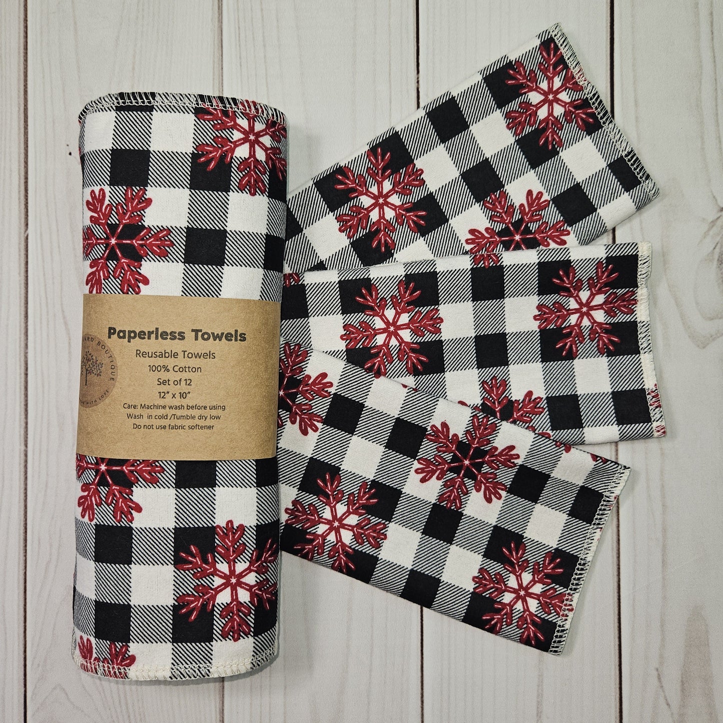 Buffalo Check with Red Snowflakes Paperless Paper Towels