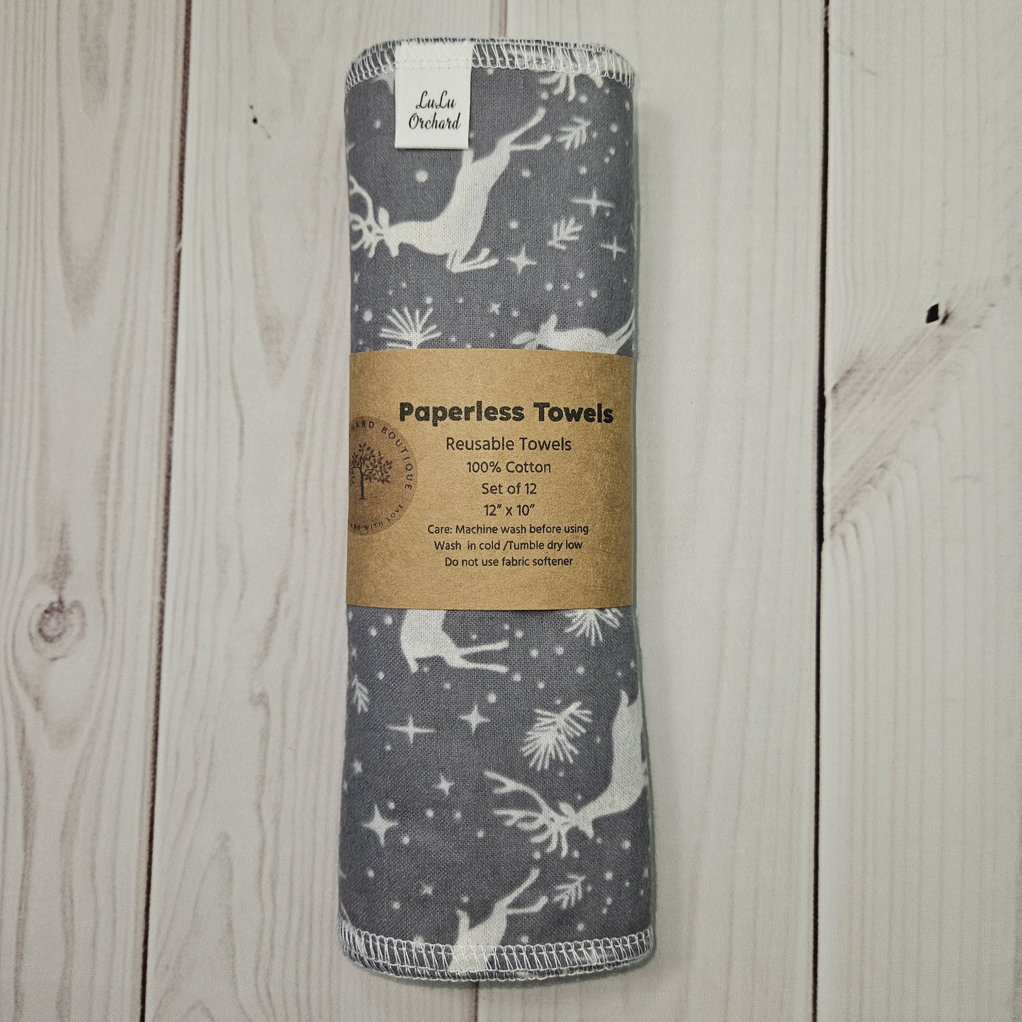 Deer on Gray Background Paperless Paper Towels