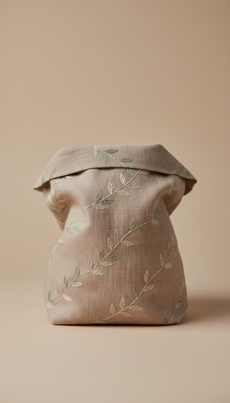 Linen bread bag with drawstring closure