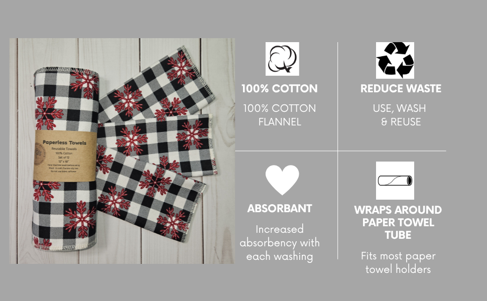 Buffalo Check with Red Snowflakes Paperless Paper Towels