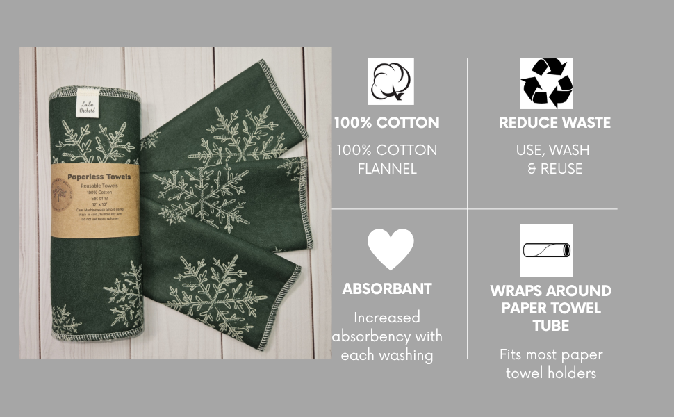 Snowflakes with Hunter Green Background Paperless Paper Towels