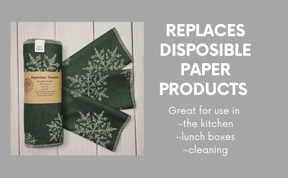Snowflakes with Hunter Green Background Paperless Paper Towels