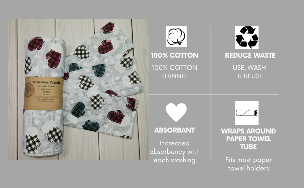 Christmas Mittens on Light Gray Paperless Paper Towels