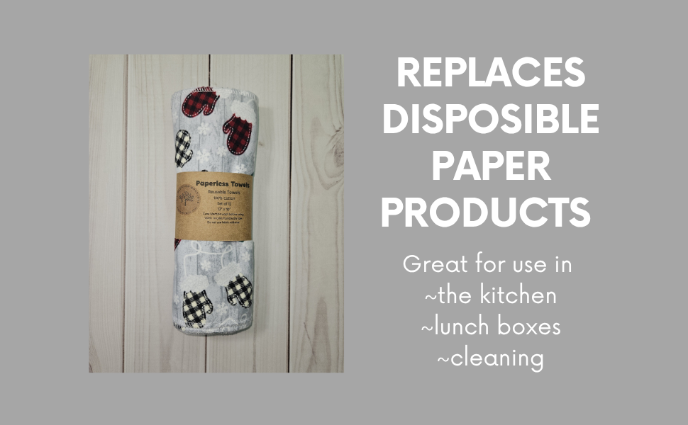 Christmas Mittens on Light Gray Paperless Paper Towels
