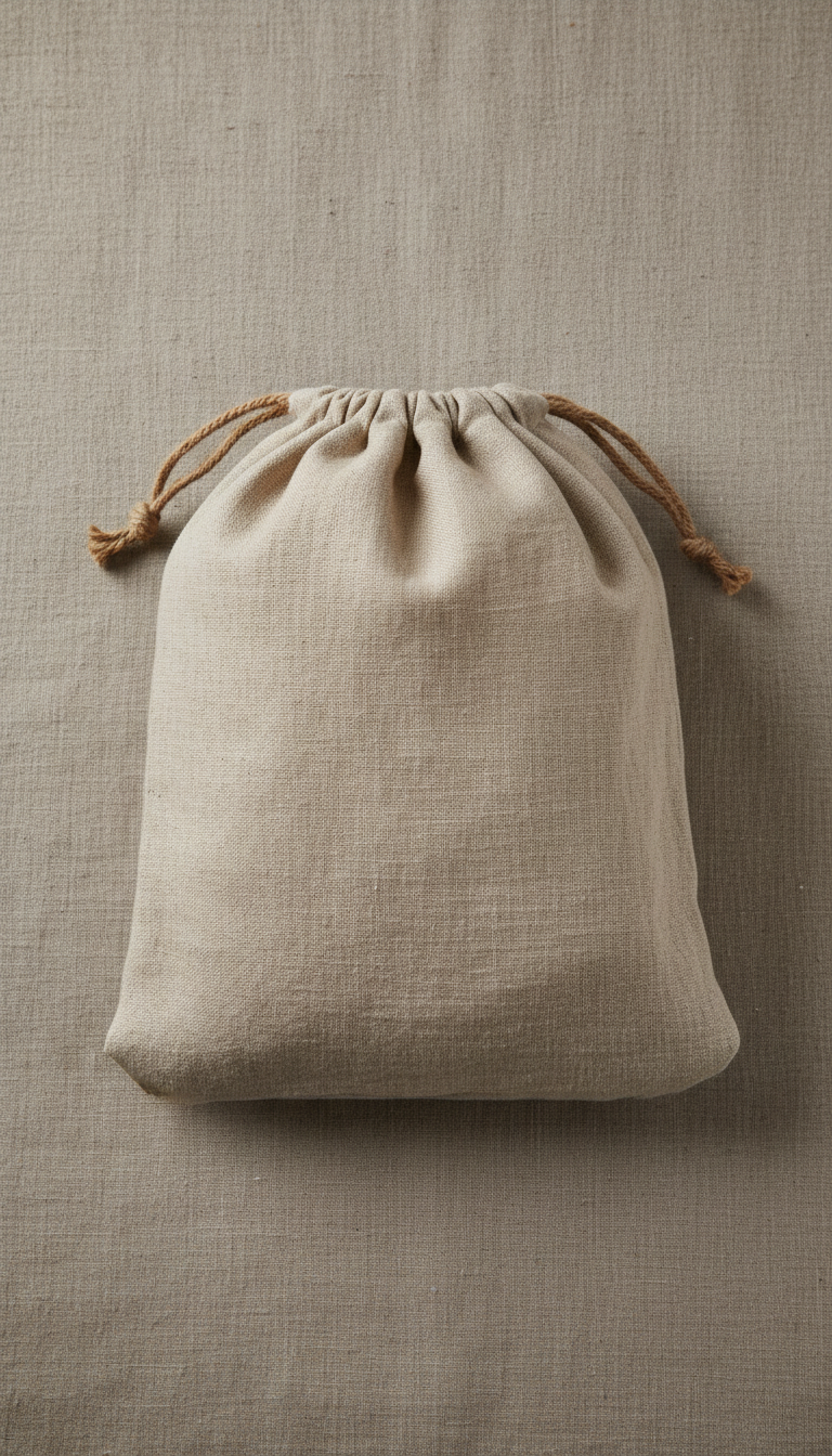 Linen bread bag with drawstring