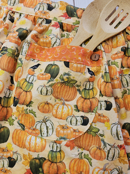 Pumpkins and Crows Retro Half Apron