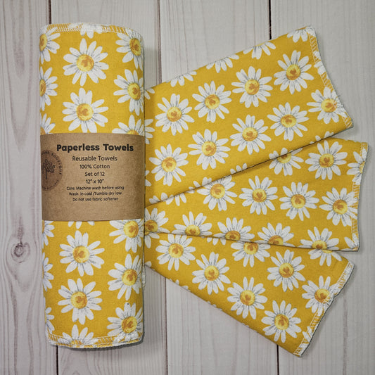 Daisy Print on Yellow Background Paperless Paper Towels