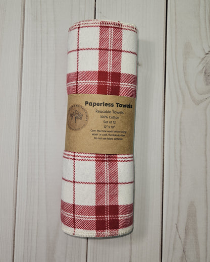 Red and Cream Plaid Paperless Paper Towels
