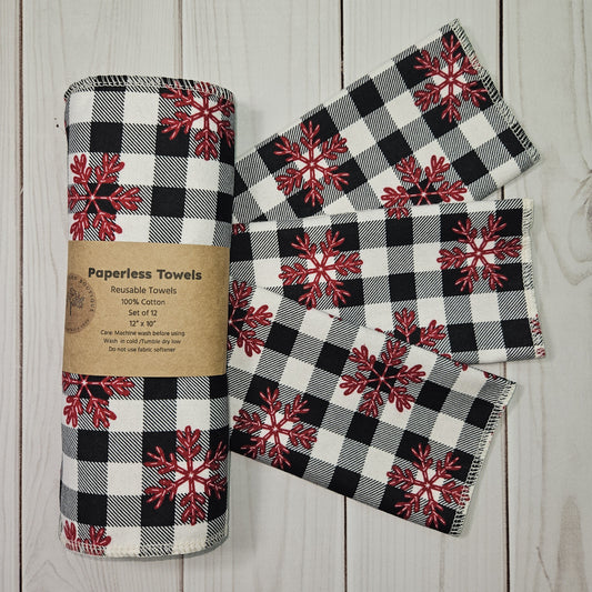 Buffalo Check with Red Snowflakes Paperless Paper Towels