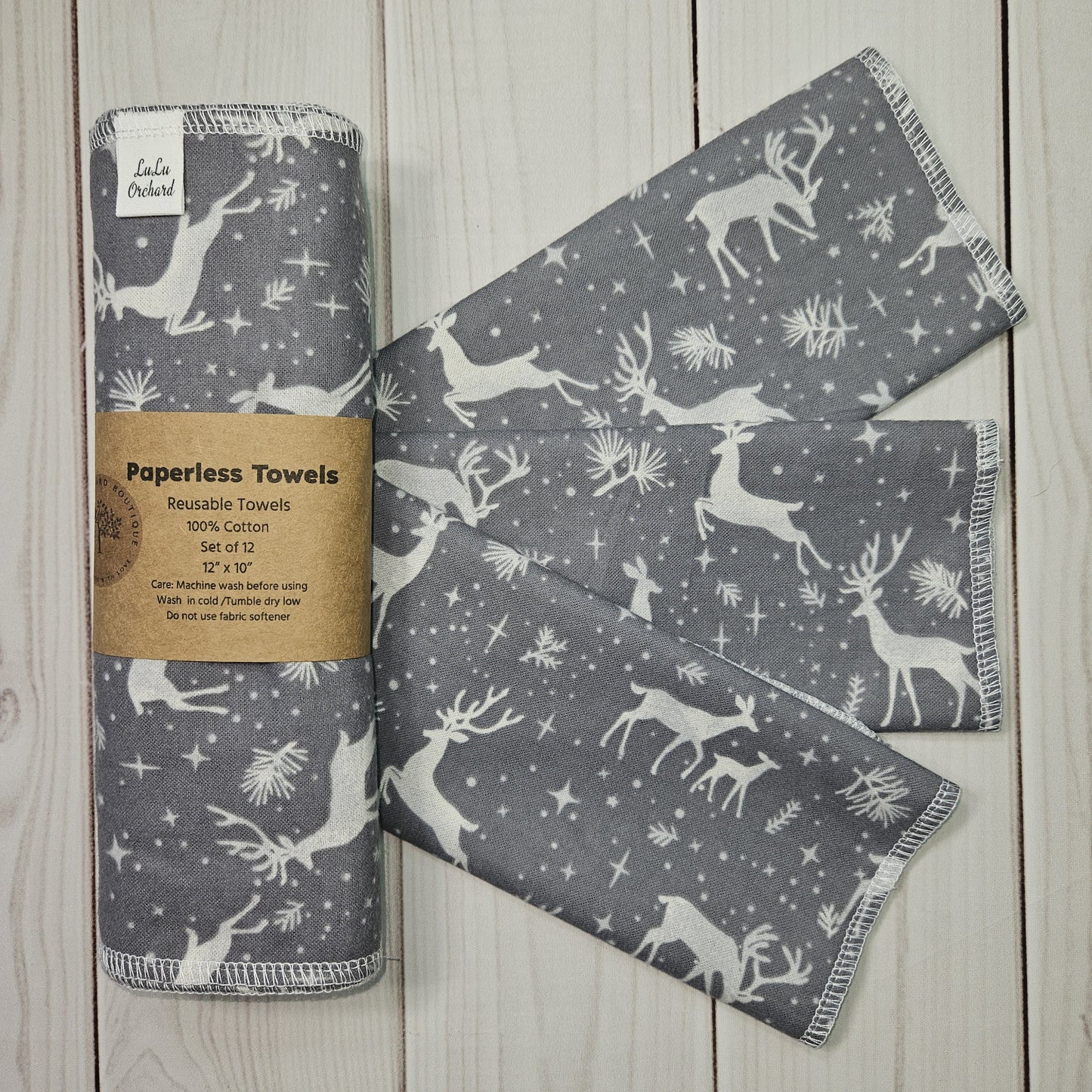 Deer on Gray Background Paperless Paper Towels