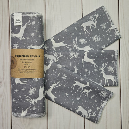 Deer on Gray Background Paperless Paper Towels