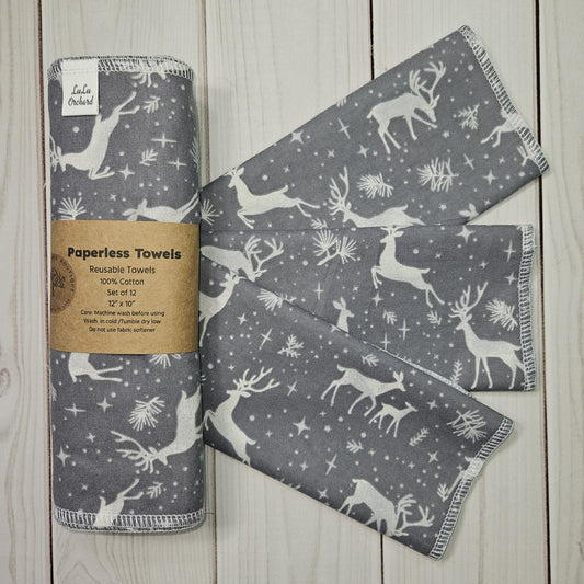 Deer on Gray Background Paperless Paper Towels