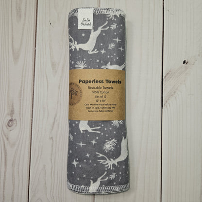 Deer on Gray Background Paperless Paper Towels