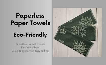 Snowflakes with Hunter Green Background Paperless Paper Towels