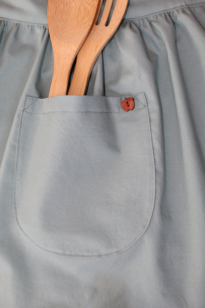 Sage Green Retro Half Apron with Ruffles and Pockets