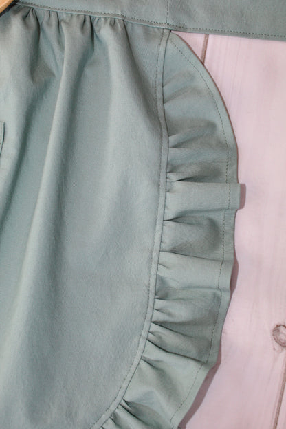 Sage Green Retro Half Apron with Ruffles and Pockets