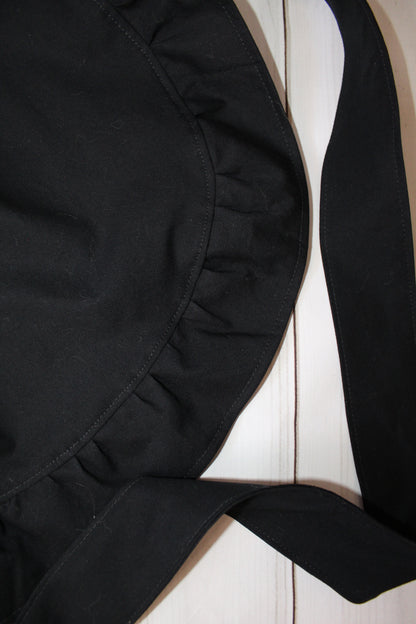 Black Retro Half Apron with Ruffles and Pockets